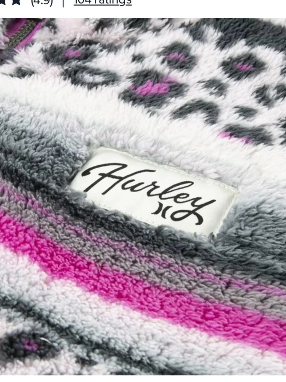 Hurley Pink, Gray & White Sherpa Half-Zip Hoodie for Kids